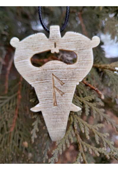 Viking god Odin amulet with Dragons. Antler hand-carved