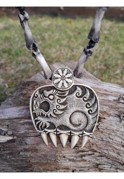 Wolf paw amulet – fierce wolf, helm of awe & algiz rune