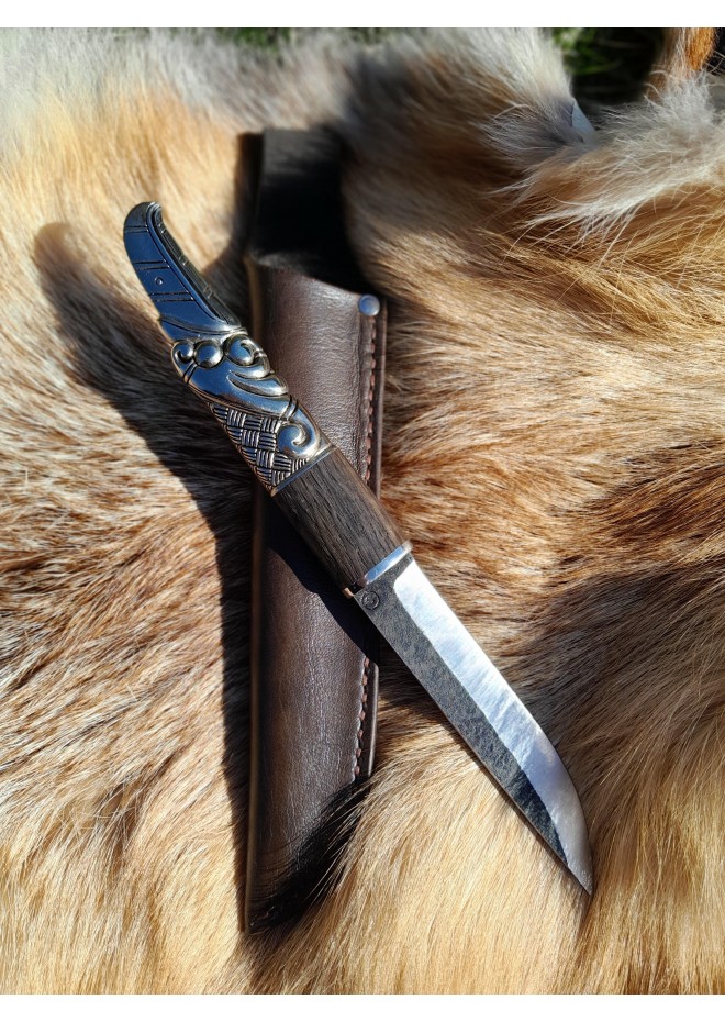 Hand-forged Norse knife with Raven's head hilt & leather sheath