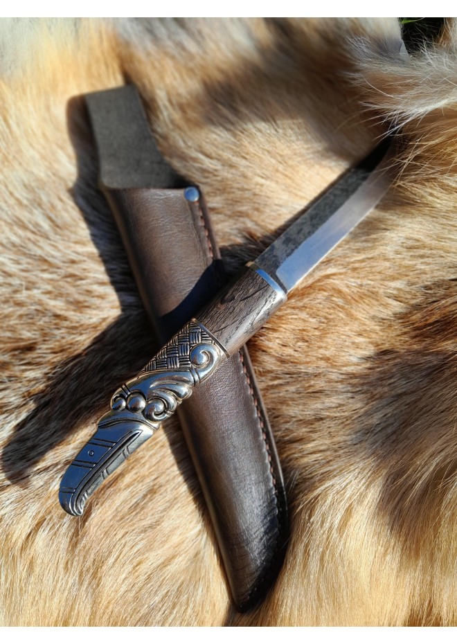 Hand-forged Norse knife with Raven's head hilt & leather sheath
