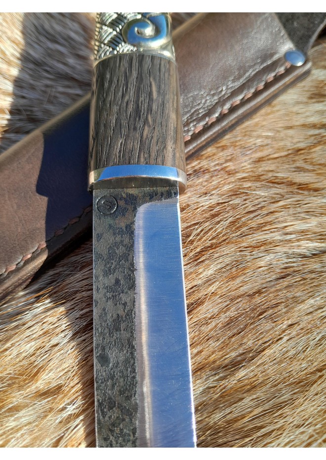 Hand-forged Norse knife with Raven's head hilt & leather sheath