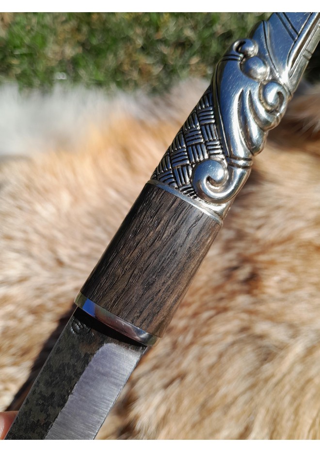 Hand-forged Norse knife with Raven's head hilt & leather sheath