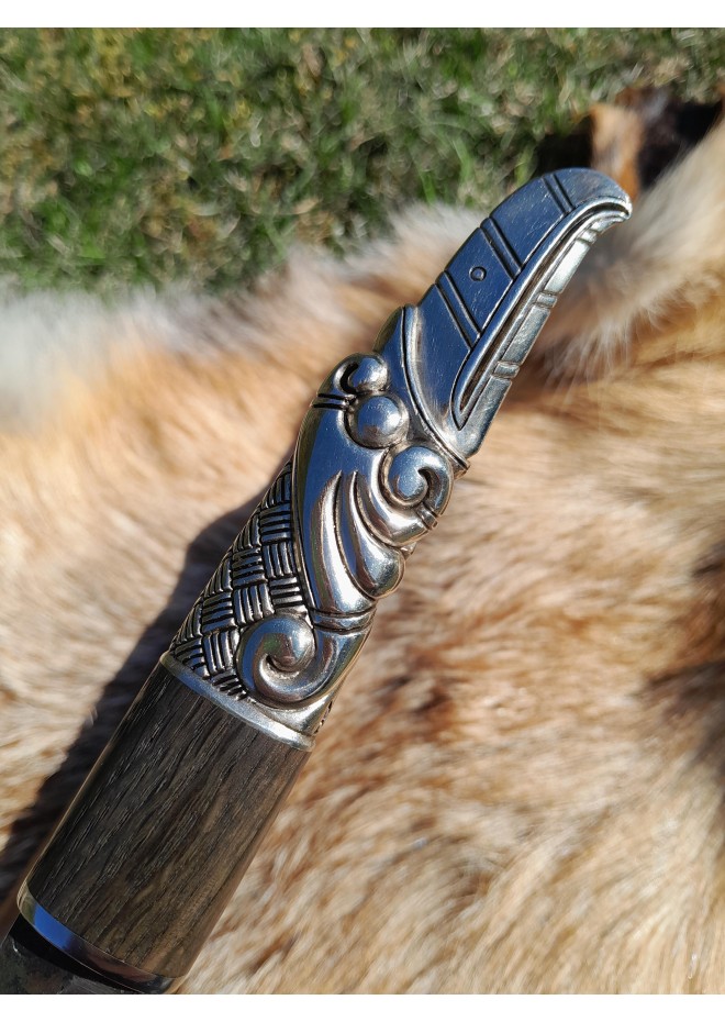 Hand-forged Norse knife with Raven's head hilt & leather sheath