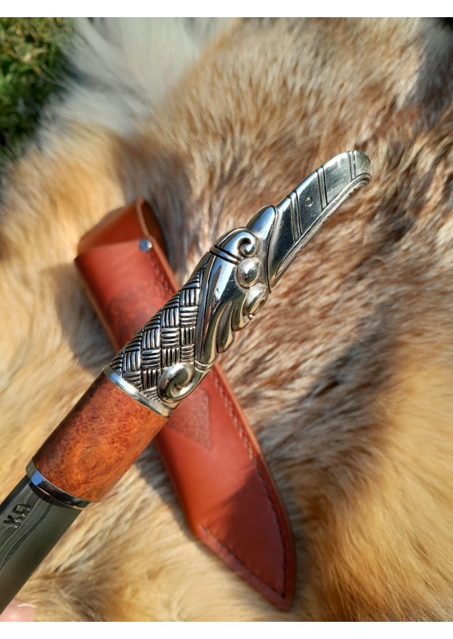 Viking seax Raven. Hand-forged Damascus steel & leather sheath 