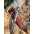 Norse scramasax with bronze Raven handle. Damascus blade