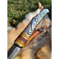 Hand-forged Viking hunting knife with Raven head handle