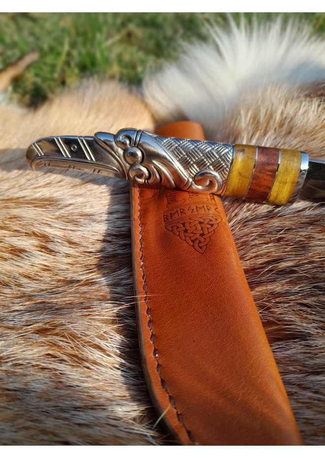 Norse knife with Raven handle. Hand-forged carbon steel