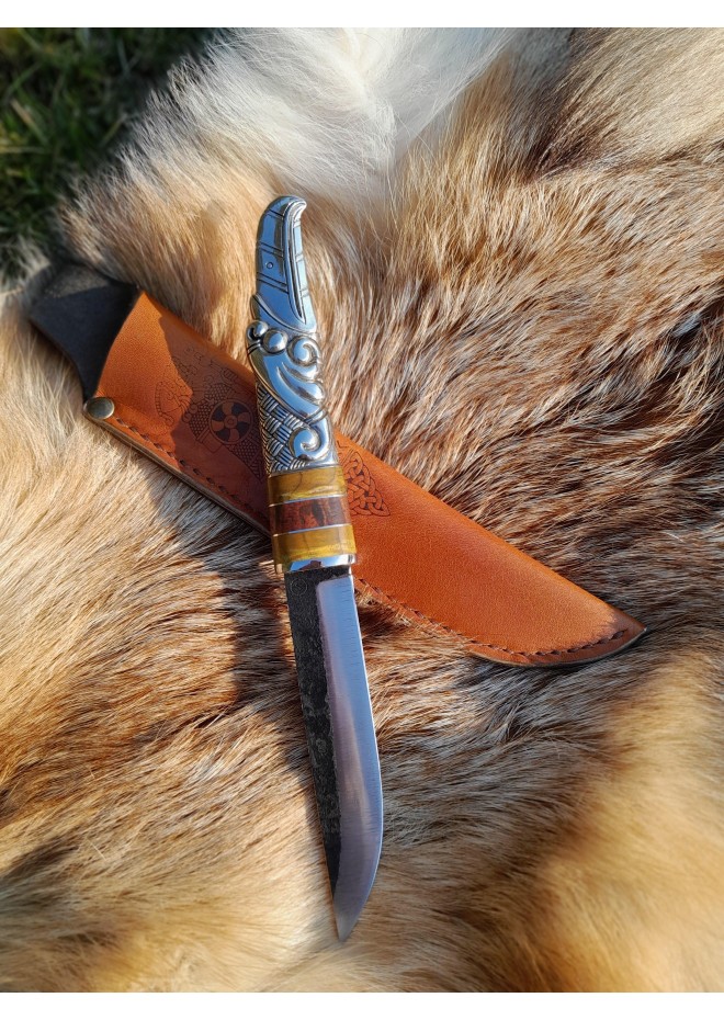 Norse knife with Raven handle. Hand-forged carbon steel