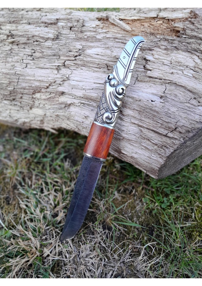 Hand-forged Viking raven knife. Bronze & wood handle