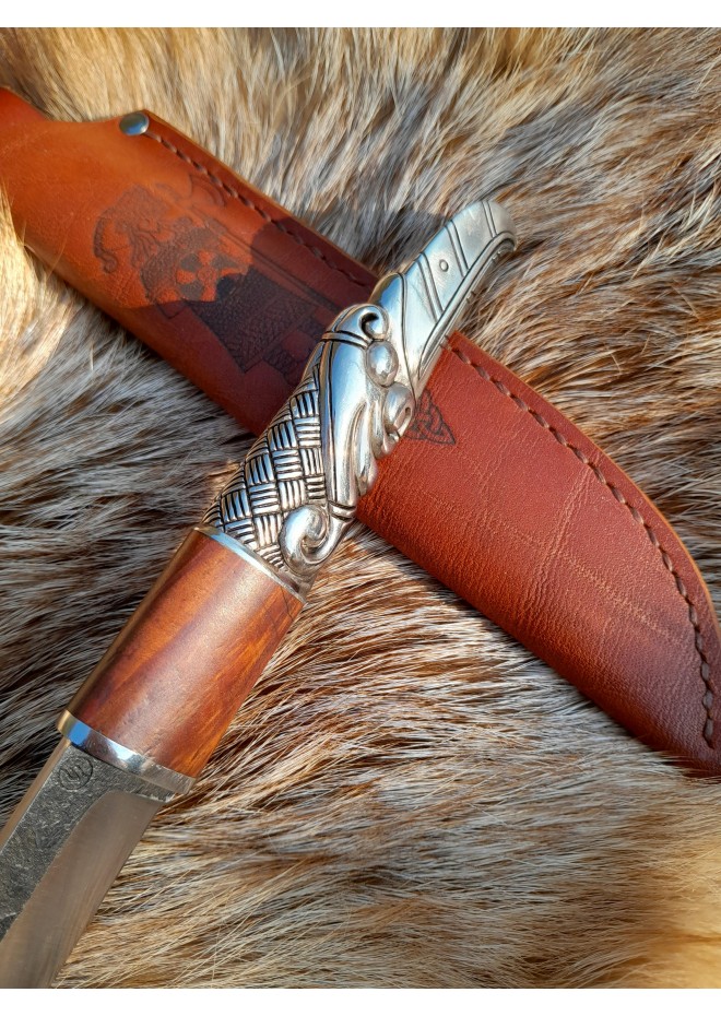 Hand-forged Viking raven knife. Bronze & wood handle