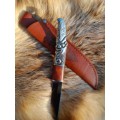 Hand-forged Viking raven knife. Bronze & wood handle