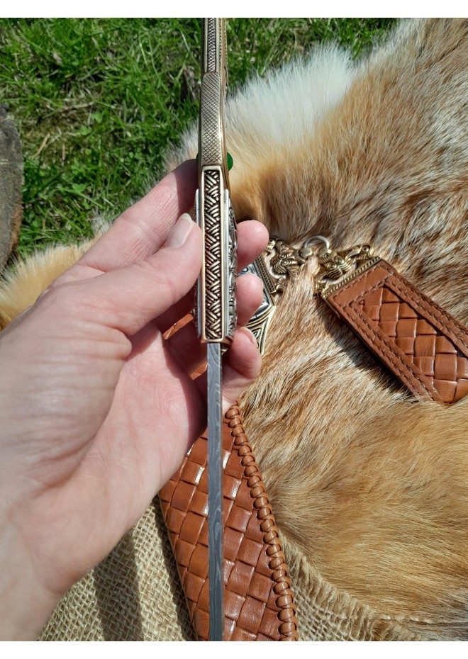 Viking knife. Anglo-Saxon long scramasax. Hand-forged blade