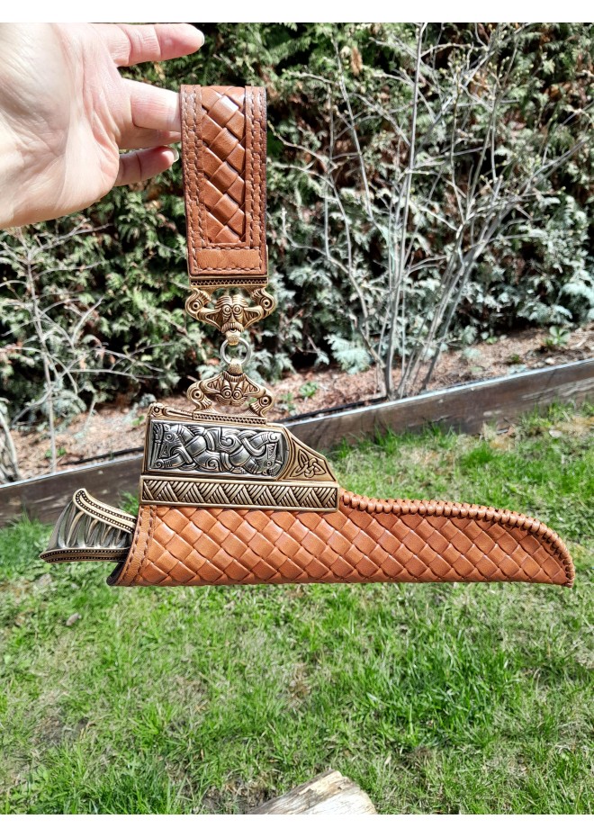 Viking knife. Anglo-Saxon long scramasax. Hand-forged blade