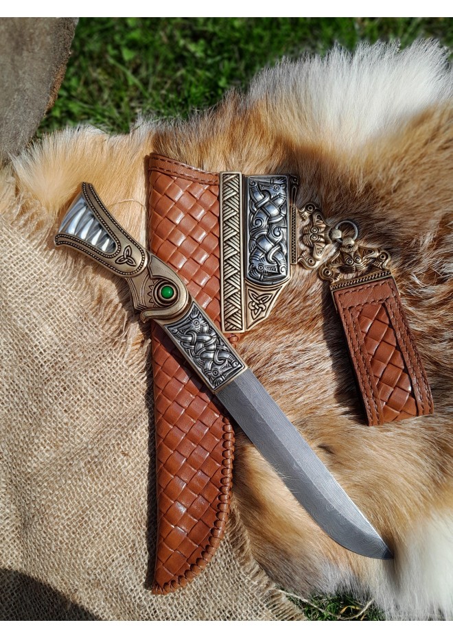 Viking knife. Anglo-Saxon long scramasax. Hand-forged blade
