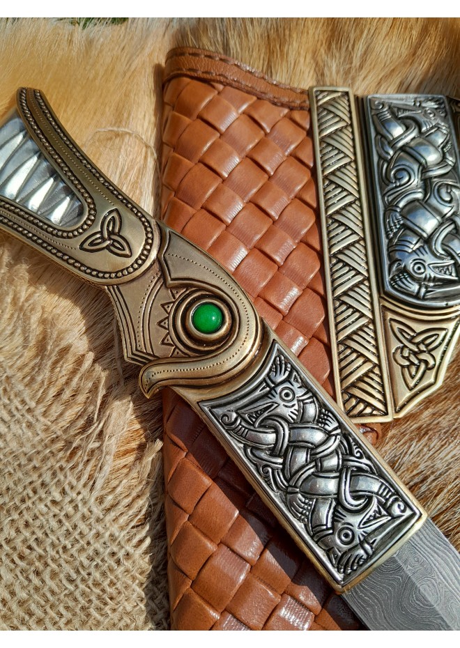 Viking knife. Anglo-Saxon long scramasax. Hand-forged blade