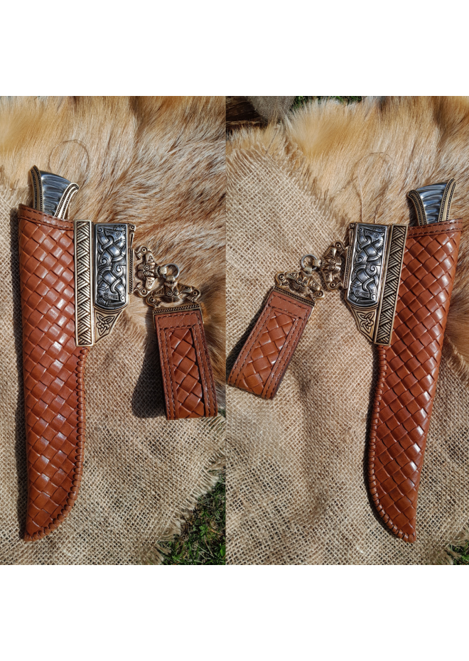 Viking knife. Anglo-Saxon long scramasax. Hand-forged blade