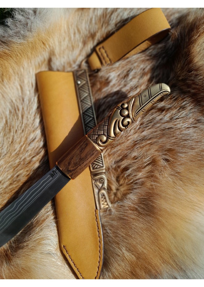 Hand-forged Viking knife. Norse seax with Raven handle