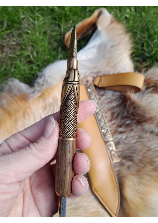 Hand-forged Viking knife. Norse seax with Raven handle