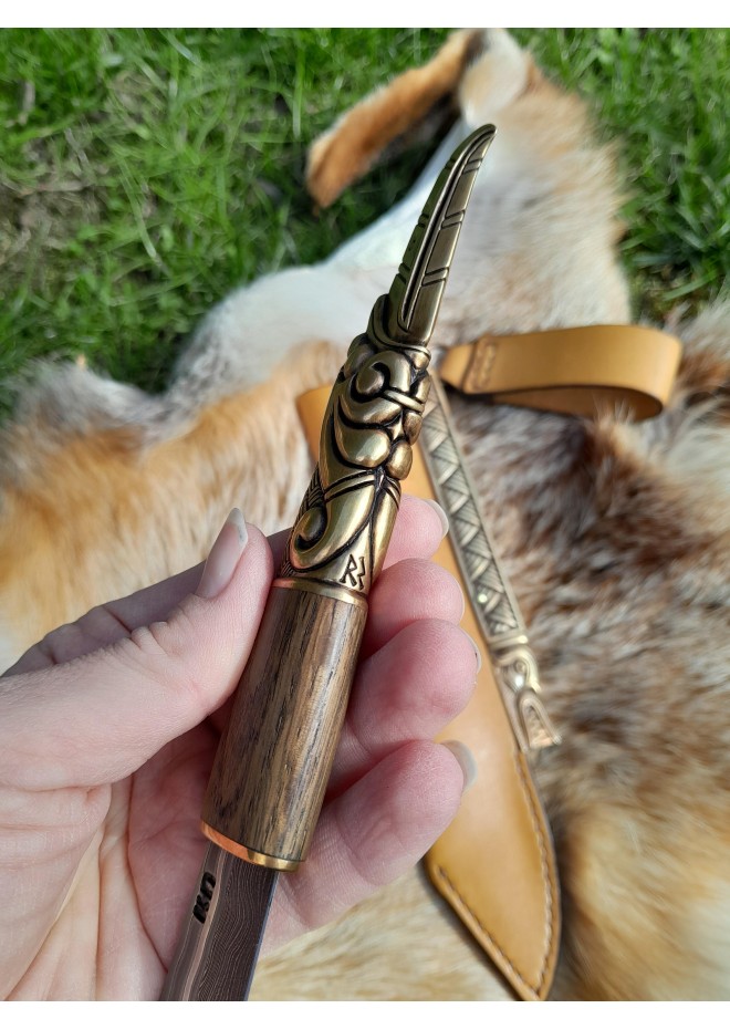 Hand-forged Viking knife. Norse seax with Raven handle