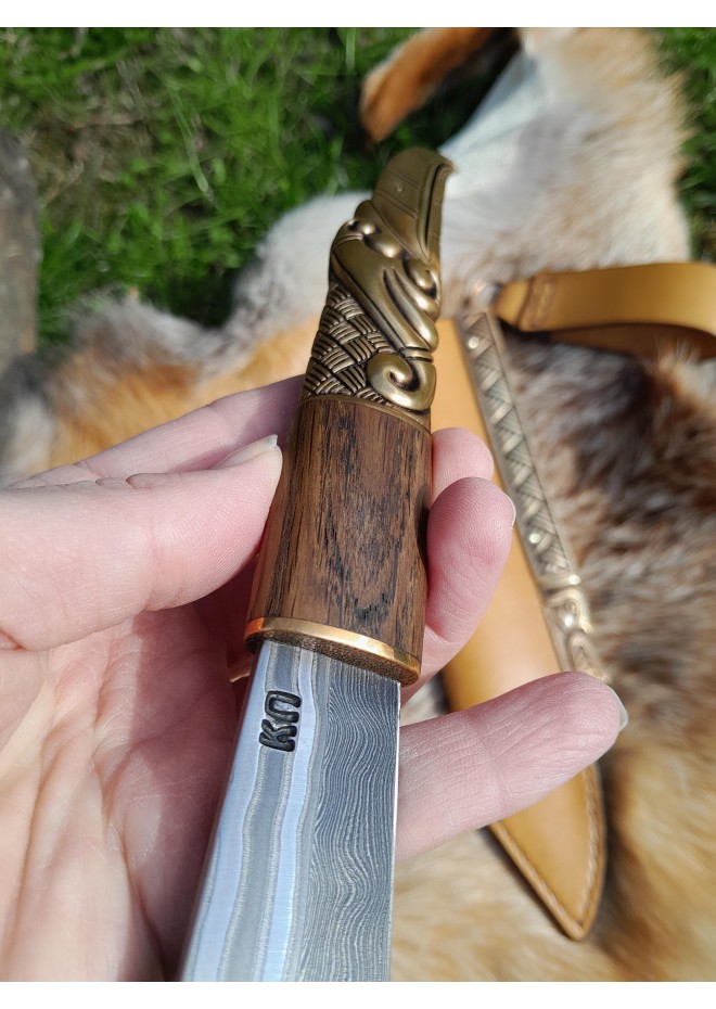 Hand-forged Viking knife. Norse seax with Raven handle