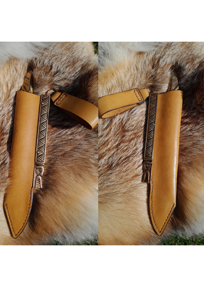 Hand-forged Viking knife. Norse seax with Raven handle