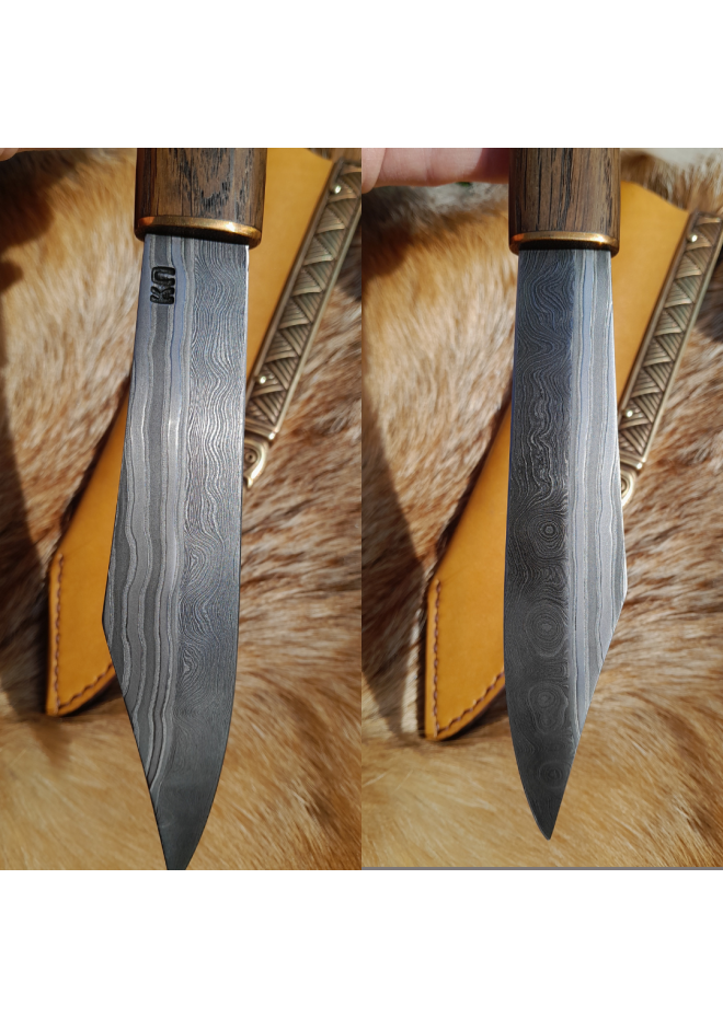 Hand-forged Viking knife. Norse seax with Raven handle