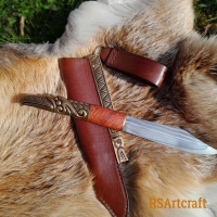 Hand-forged Damascus Viking seax with Raven handle