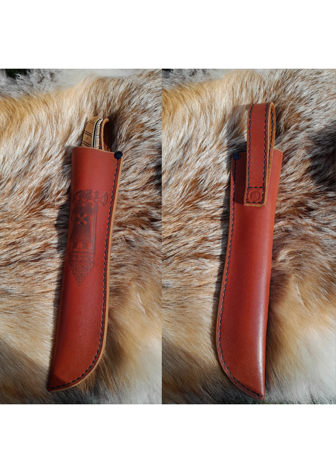 Handcrafted Norse knife. Damascus steel & Raven handle.