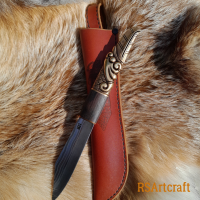Hand-forged Damascus Viking small seax with Raven handle