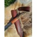 Hand-forged Damascus steel Viking seax Raven. Leather sheath