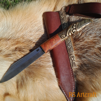 Hand-forged Viking seax with Raven handle. Norse sax, knife