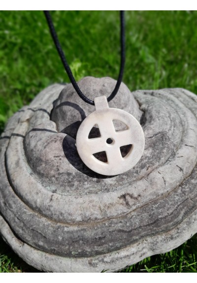 Antler sun cross Odin amulet with Elder Futhark ring.