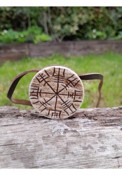 Hand-carved antler Vegvisir pendant. Viking Compass.