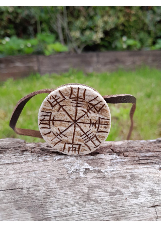 Hand-carved Viking Compass amulet from moose antler