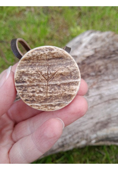 Hand-carved antler Vegvisir pendant. Viking Compass.