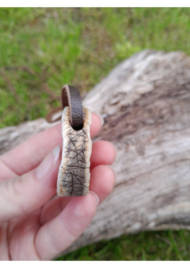 Hand-carved Viking Compass amulet from moose antler