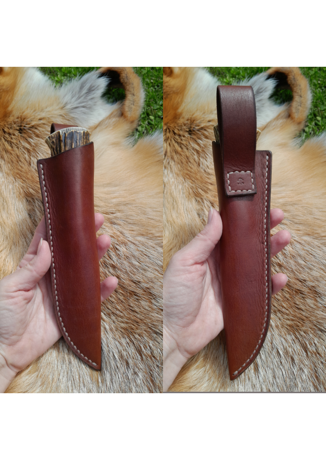 Norse knife "Odin" with antler hand-carved handle & sheath.