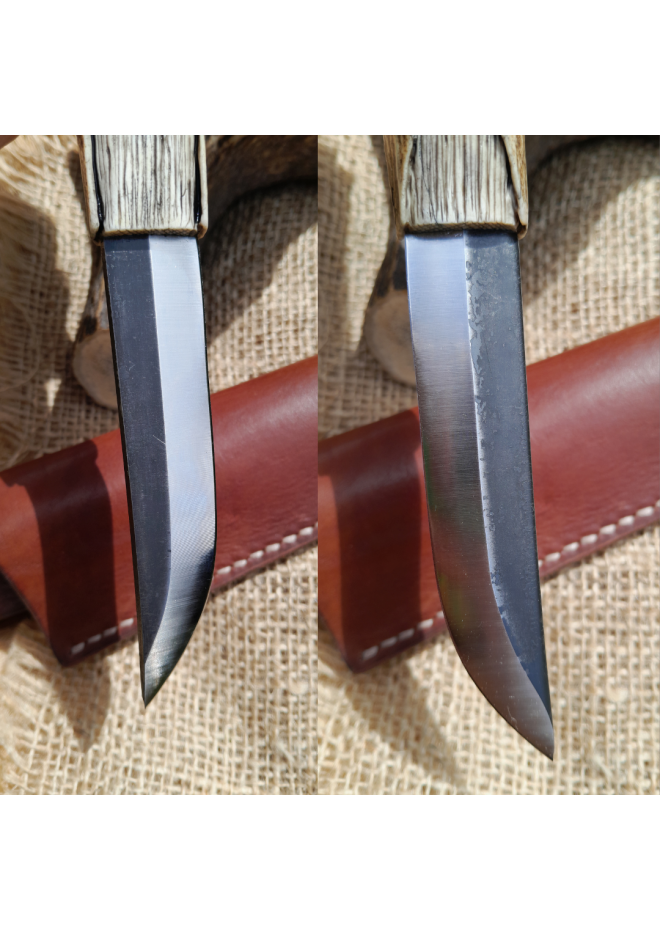 Norse knife "Odin" with antler hand-carved handle & sheath.