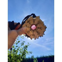 Viking moose antler amulet — Vegvisir & Alatyr, pink stone Viking moose antler amulet — Vegvisir & Alatyr, pink stone