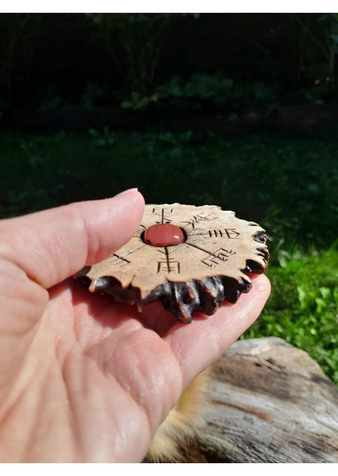 Norse antler amulet with Vegvisir, Alatyr & pink stone Norse antler amulet with Vegvisir, Alatyr & pink stone