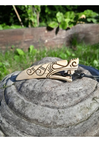 Viking Dragon head amulet – hand-carved moose antler