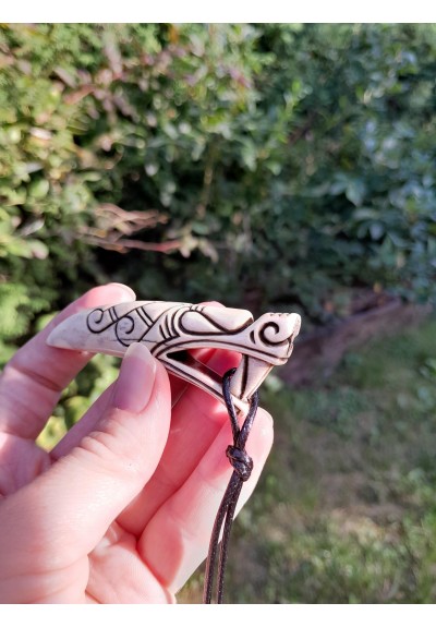 Viking Dragon head amulet – hand-carved moose antler