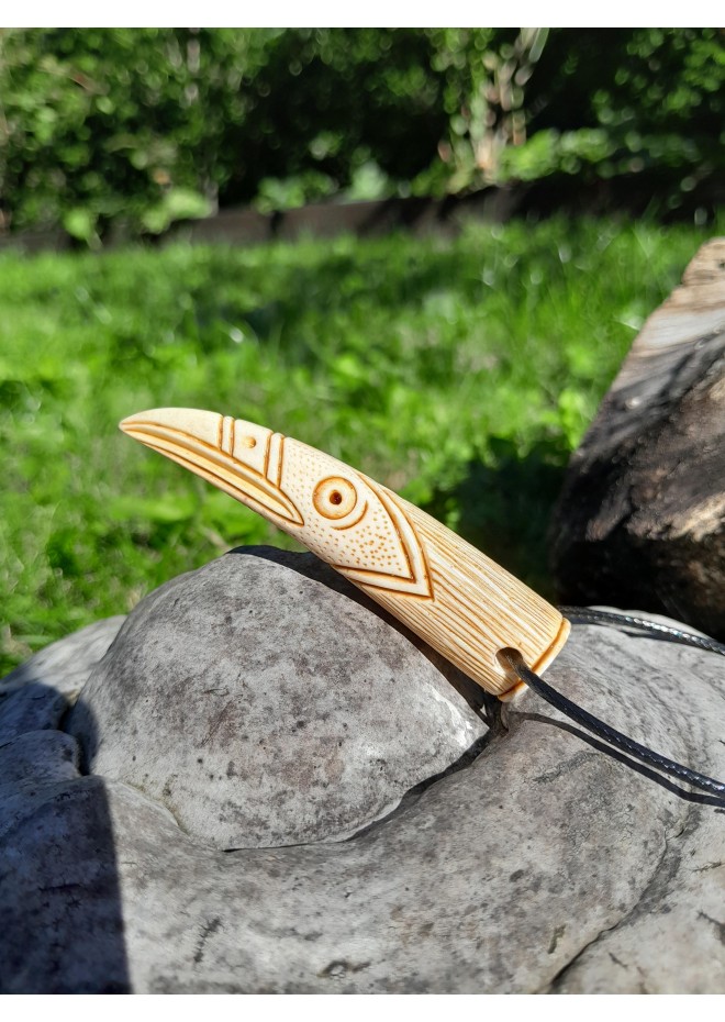 Hand-carved Viking raven pendant from antler