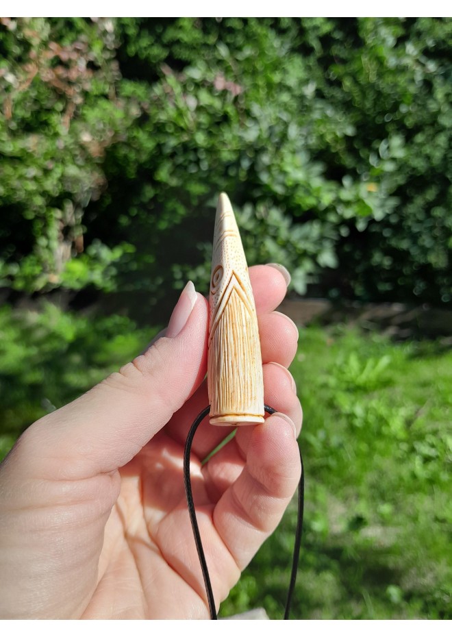 Hand-carved Viking raven pendant from antler