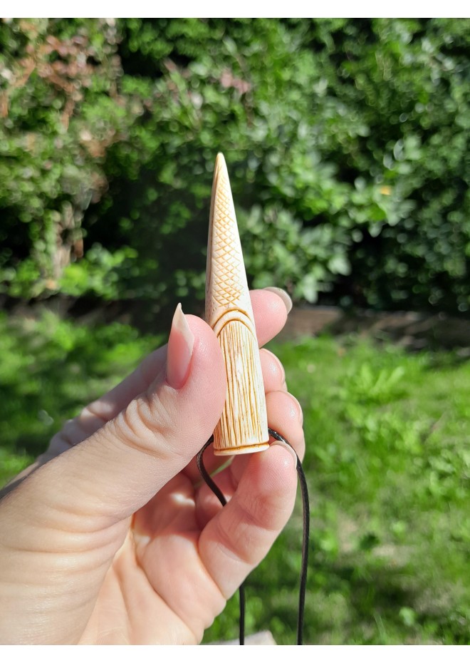 Hand-carved Viking raven pendant from antler