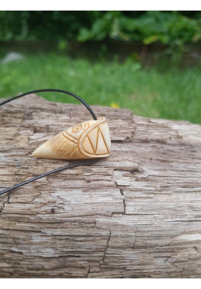 Hand-сarved Viking amulet. Dragon head with Algiz rune, moose antler pendant