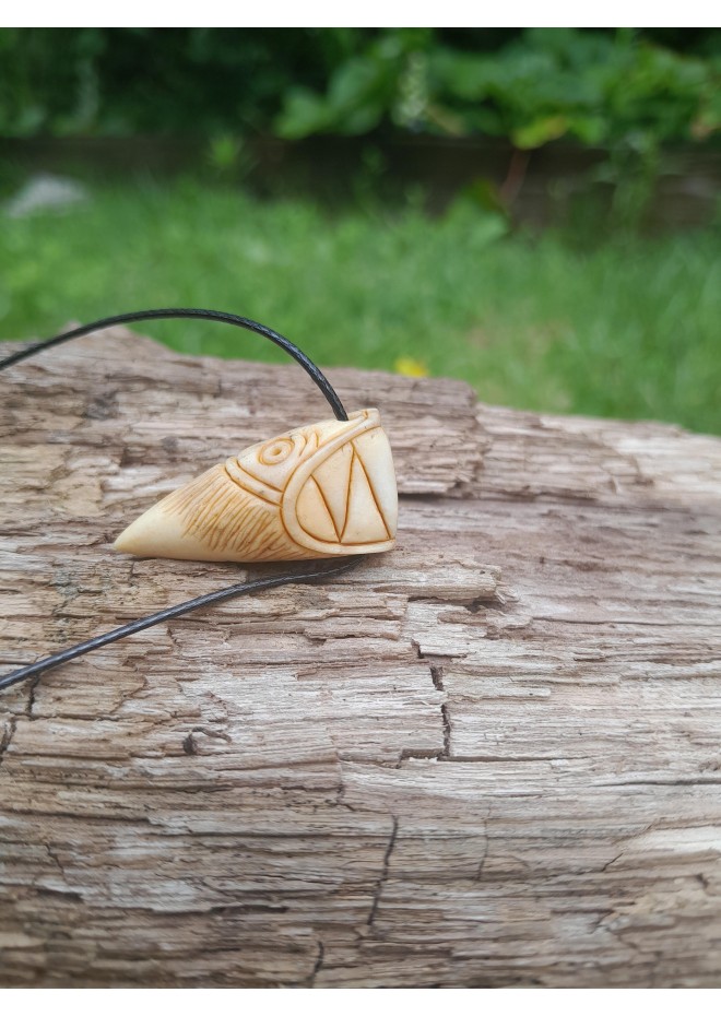 Hand-carved moose antler Dragon head with Algiz rune