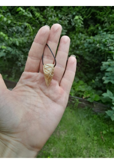 Hand-сarved Viking amulet. Dragon head with Algiz rune, moose antler pendant