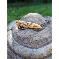 Hand-сarved Viking amulet. Dragon head with Algiz rune, moose antler pendant