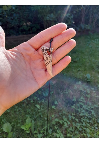 Hand-сarved Viking amulet. Dragon head with Algiz rune, moose antler pendant